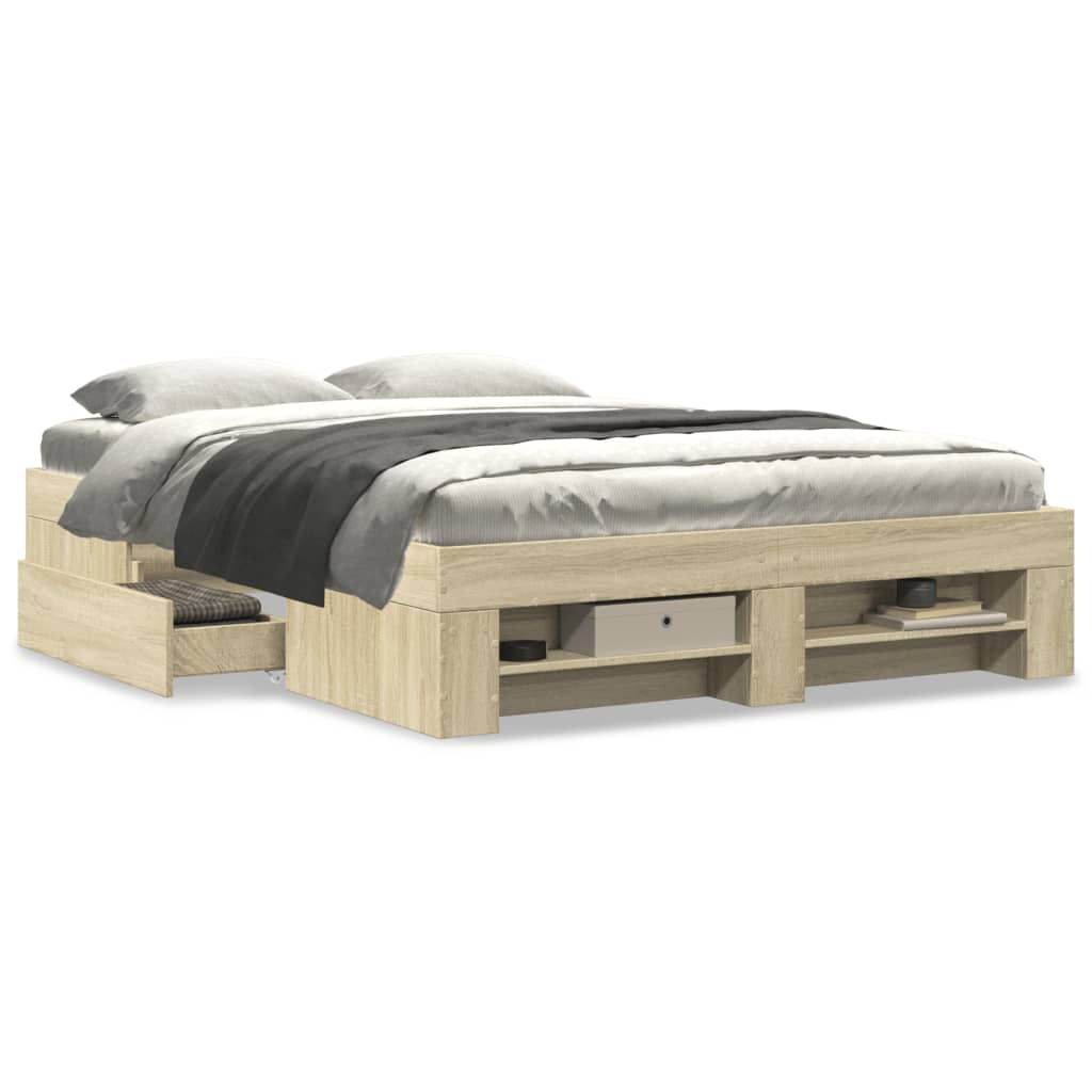 Bed Frame without Mattress Sonoma Oak 135x190 cm Double Engineered Wood