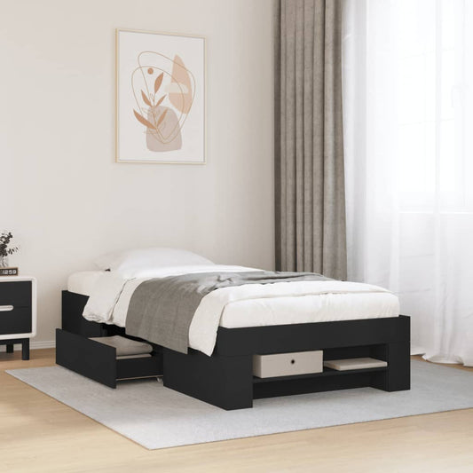 Bed Frame without Mattress Black 90x190 cm Single Engineered Wood