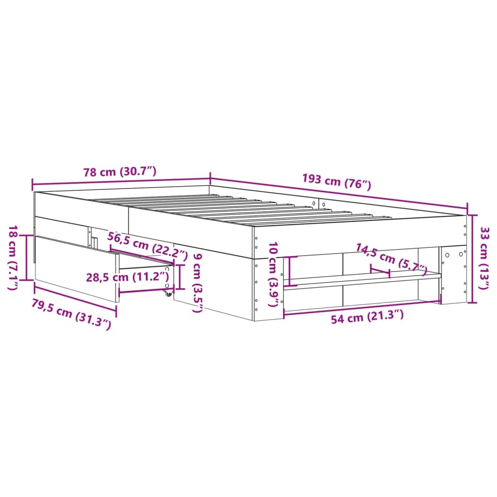 Bed Frame without Mattress White 75x190 cm Small Single Engineered Wood