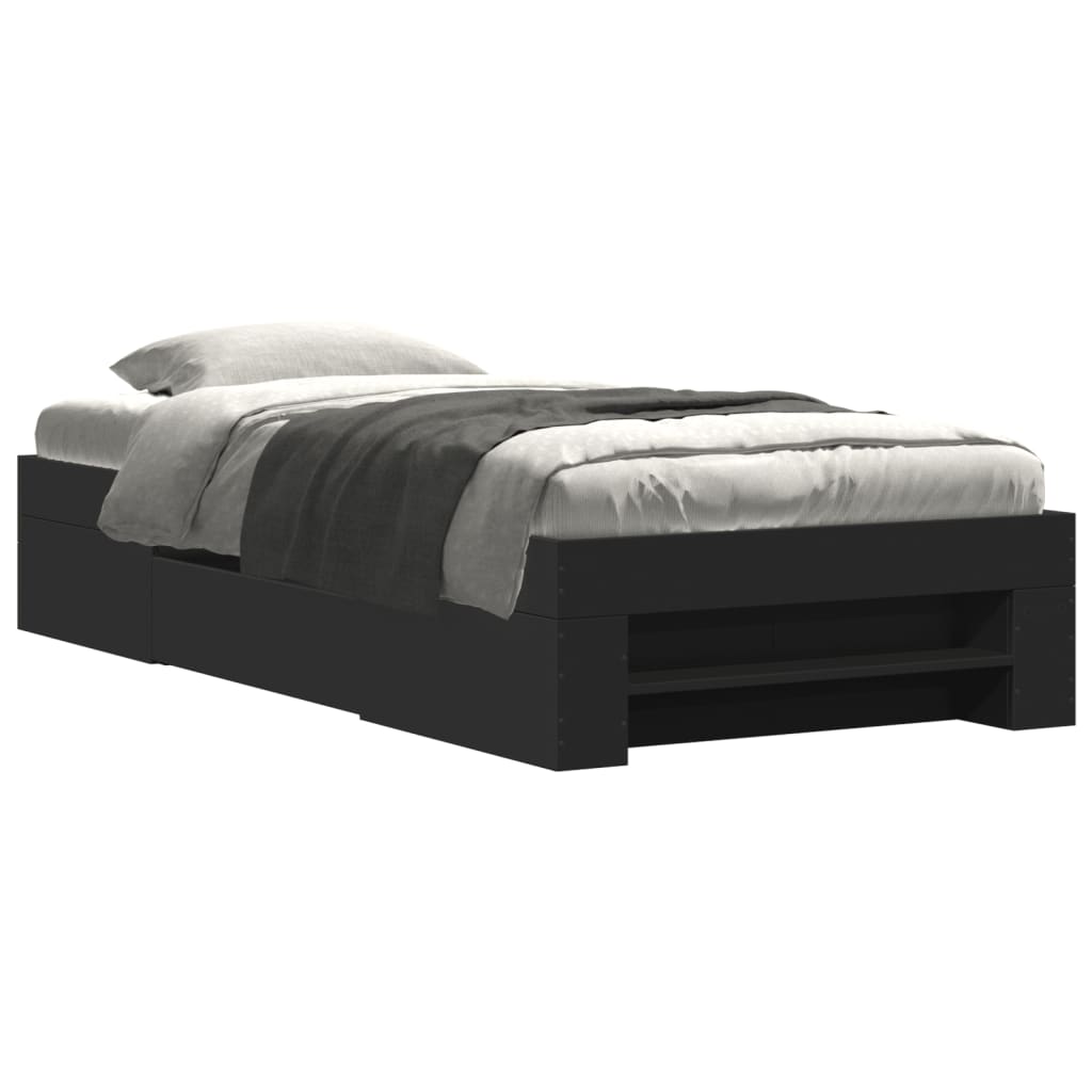 Bed Frame without Mattress Black 75x190 cm Small Single Engineered Wood