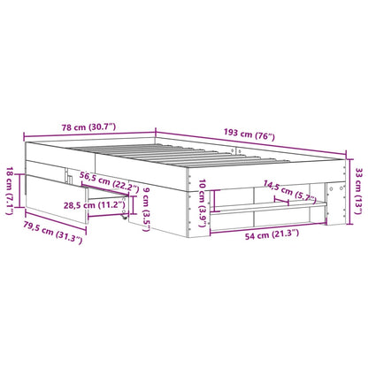 Bed Frame without Mattress Concrete Grey 75x190cm Engineered Wood