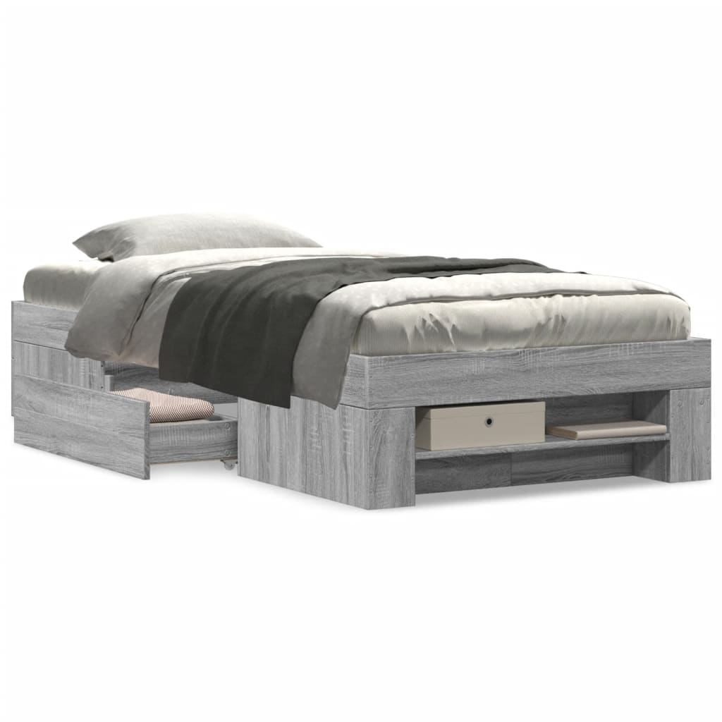 Bed Frame without Mattress Grey Sonoma 75x190 cm Small Single Engineered Wood