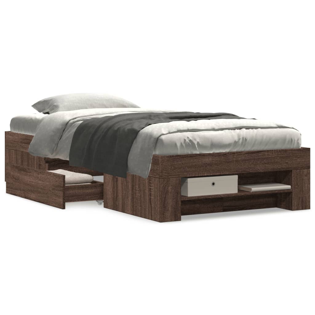 Bed Frame without Mattress Brown Oak 75x190 cm Small Single Engineered Wood