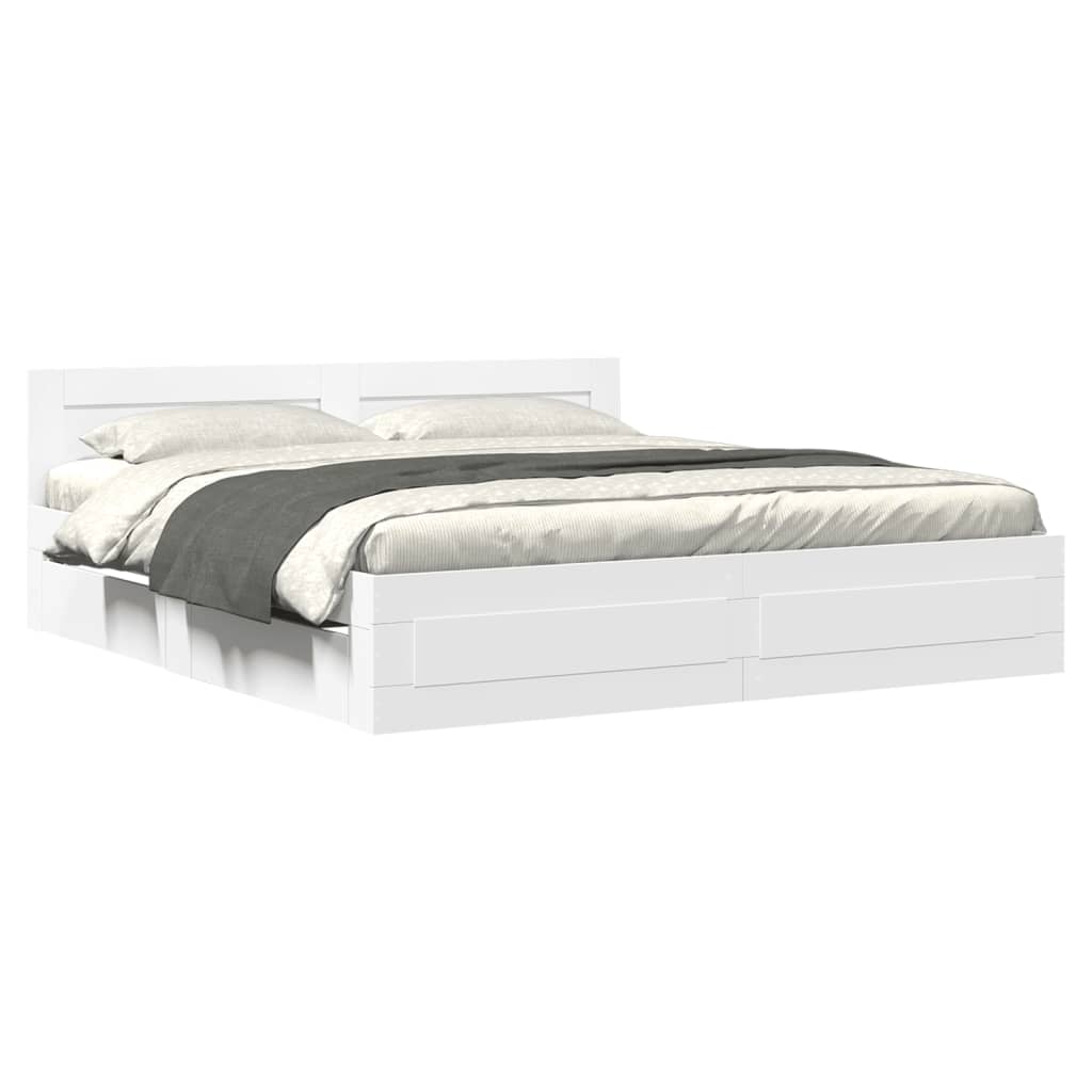 Bed Frame with Headboard without Mattress White 200x200 cm