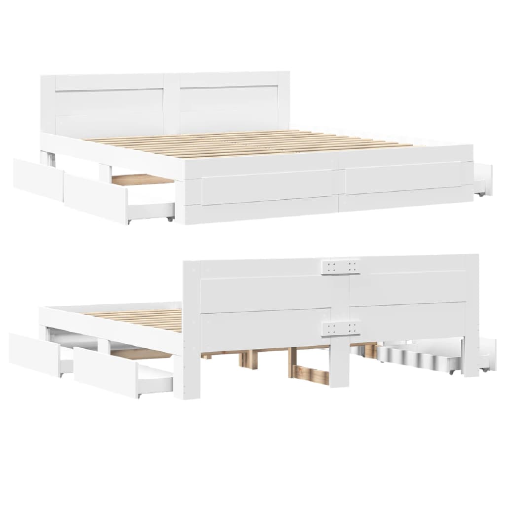 Bed Frame with Headboard without Mattress White 200x200 cm
