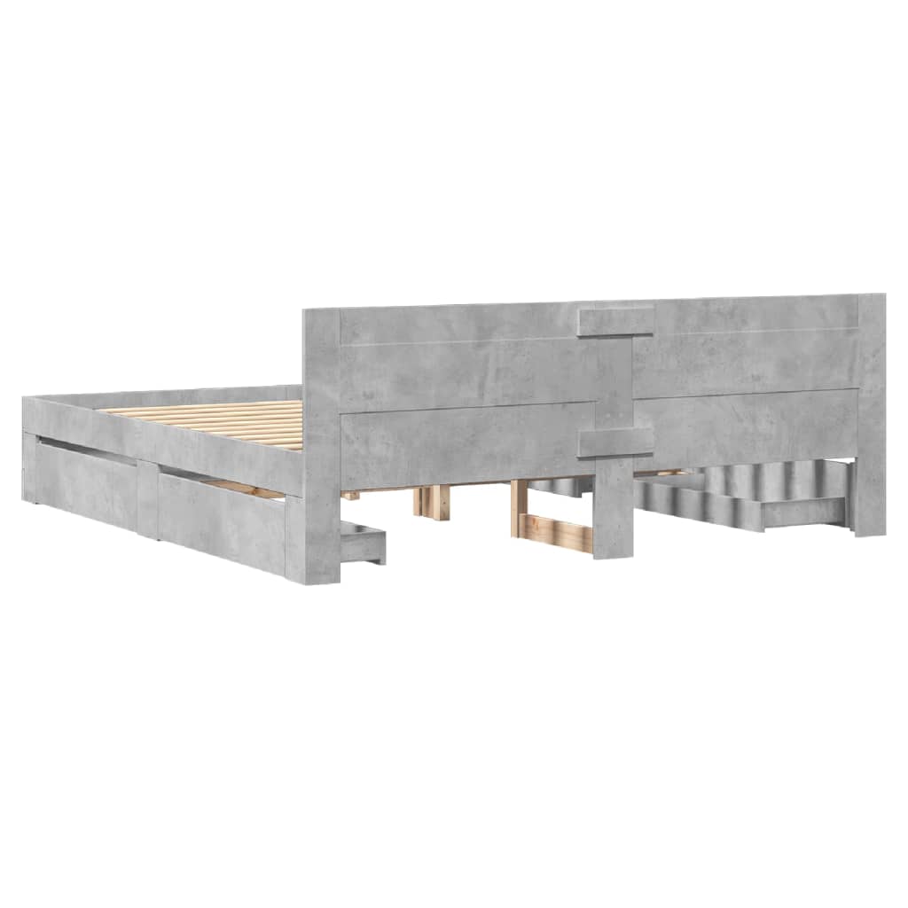 Bed Frame with Headboard without Mattress Concrete Grey 200x200 cm