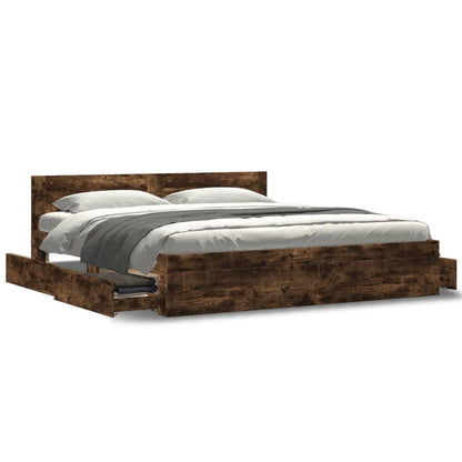 Bed Frame with Headboard without Mattress Smoked Oak 200x200 cm