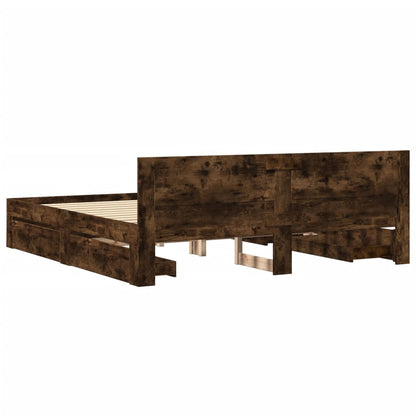 Bed Frame with Headboard without Mattress Smoked Oak 200x200 cm