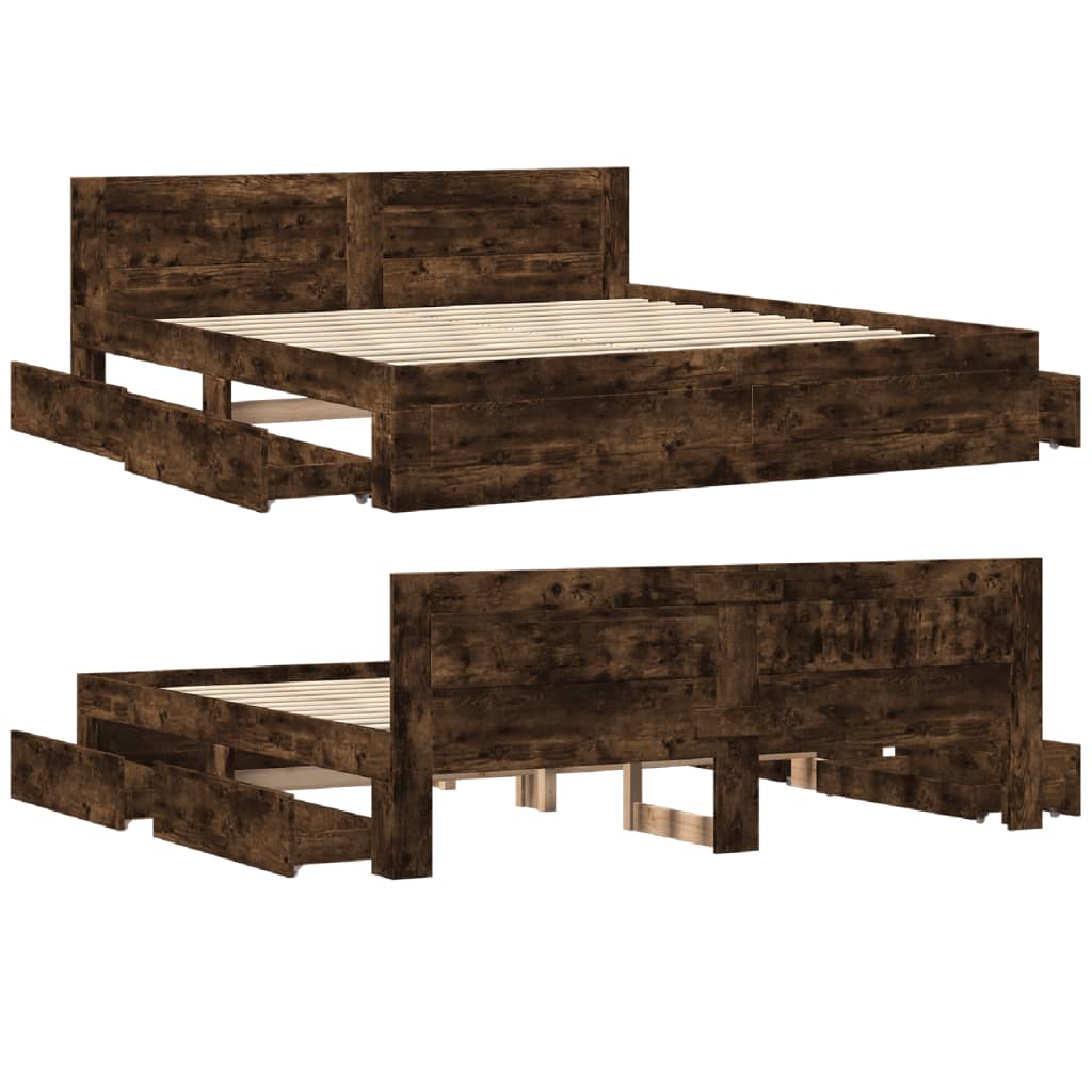 Bed Frame with Headboard without Mattress Smoked Oak 200x200 cm