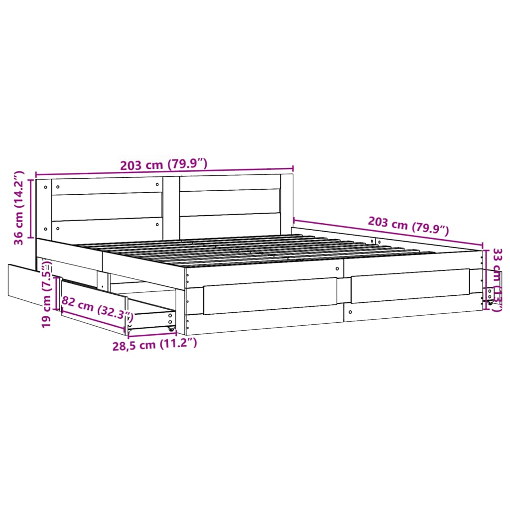 Bed Frame with Headboard without Mattress Grey Sonoma 200x200 cm