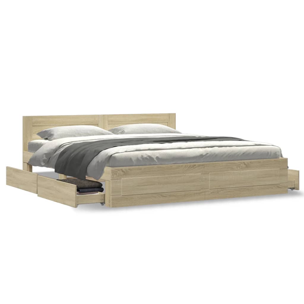 Bed Frame with Headboard without Mattress Sonoma Oak 180x200 cm Super King