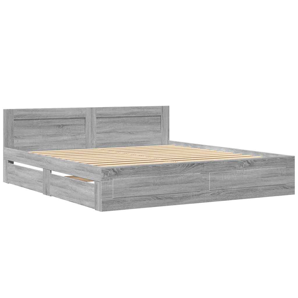 Bed Frame with Headboard without Mattress Grey Sonoma 180x200 cm Super King