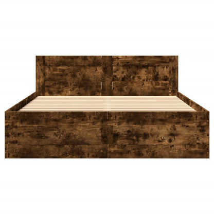 Bed Frame with Headboard without Mattress Smoked Oak 140x200 cm