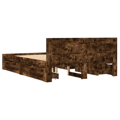 Bed Frame with Headboard without Mattress Smoked Oak 140x200 cm