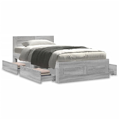 Bed Frame with Headboard without Mattress Concrete Grey 75x190 cm Small Single