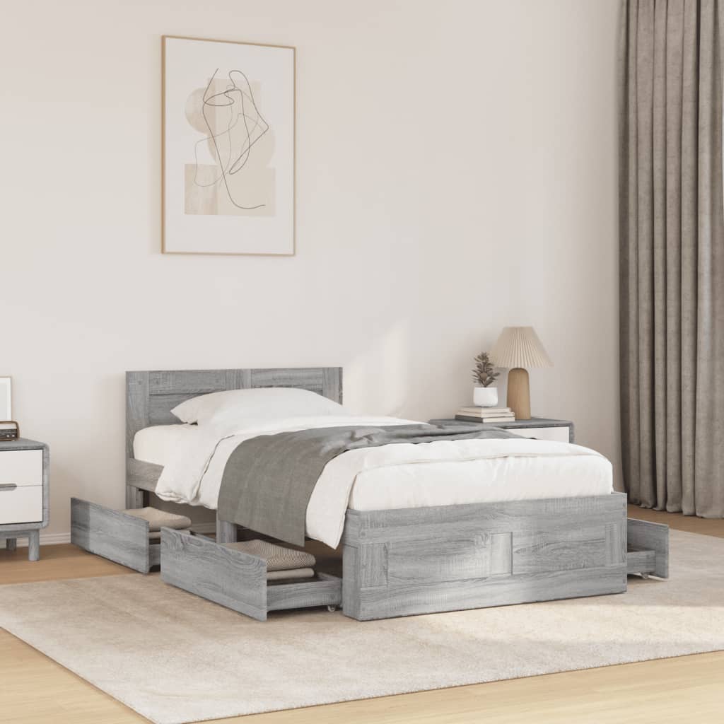 Bed Frame with Headboard without Mattress Concrete Grey 75x190 cm Small Single