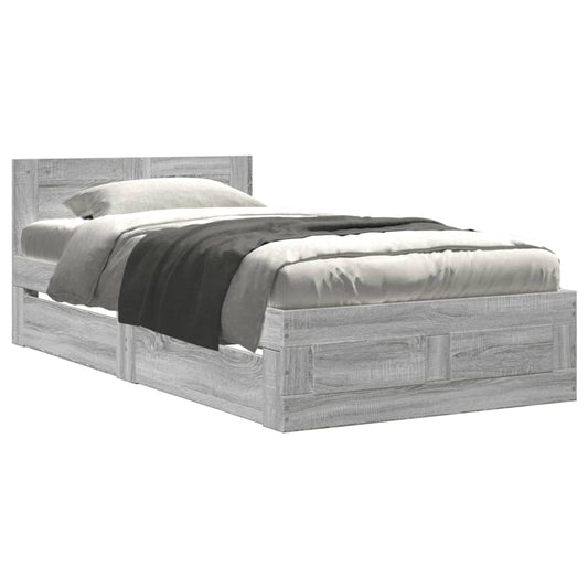 Bed Frame with Headboard without Mattress Grey Sonoma 75x190 cm Small Single
