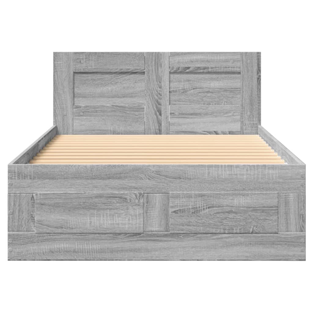 Bed Frame with Headboard without Mattress Grey Sonoma 75x190 cm Small Single