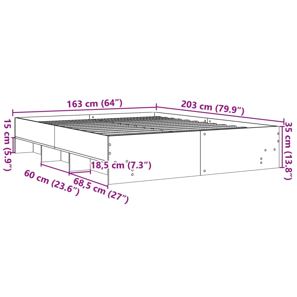 Bed Frame | Smoked Oak | Engineered wood | 160x200 cm | Bed Frame