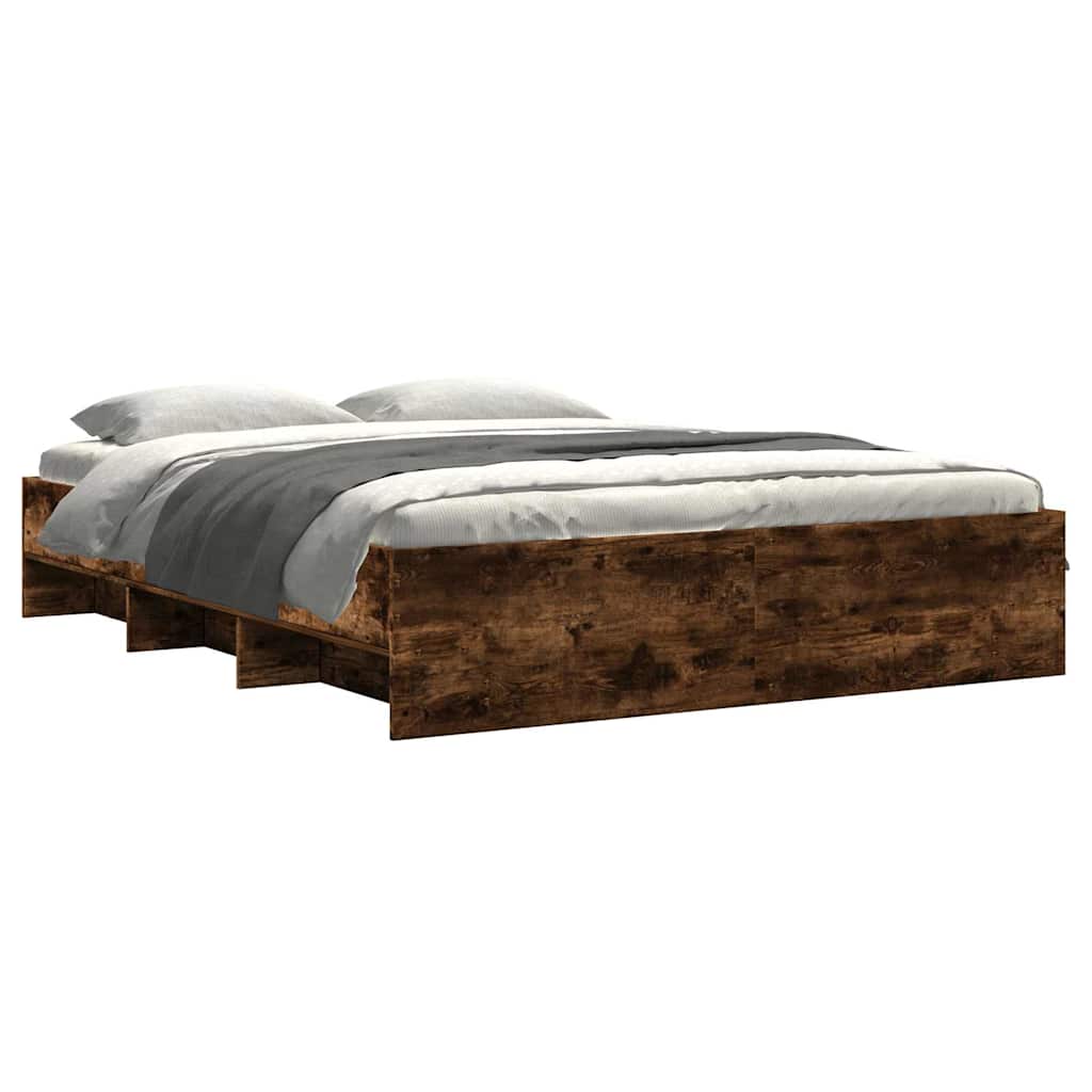 Bed Frame without Mattress Smoked Oak 150x200 cm King Size Engineered Wood