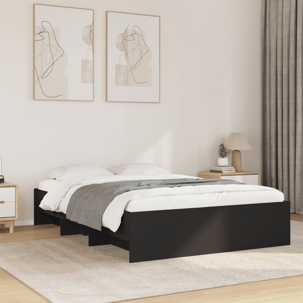 Bed Frame | Black | Engineered Wood | 140x190 cm | Bed Frame