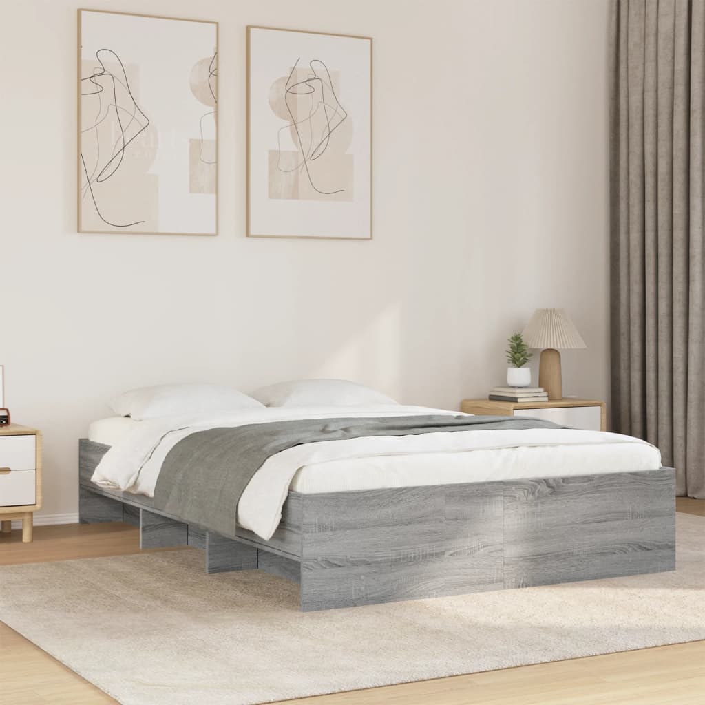 Bed Frame without Mattress Grey Sonoma 135x190 cm Double Engineered Wood