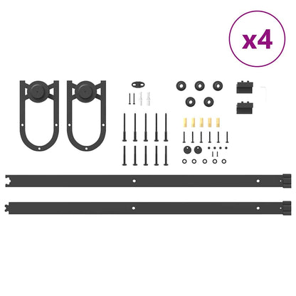 Sliding Door Hardware Kit 366 cm Steel Black