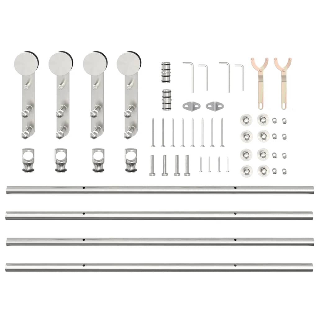 Sliding Door Hardware Kit 200 cm Stainless Steel Silver