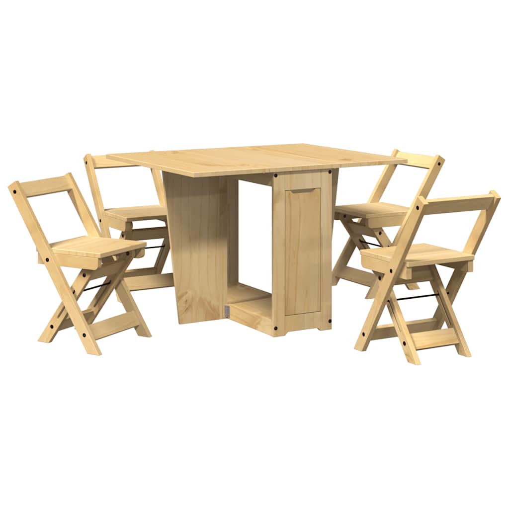 5 Piece Butterfly Dining Set "Corona" Foldable Wax Brown Pinewood