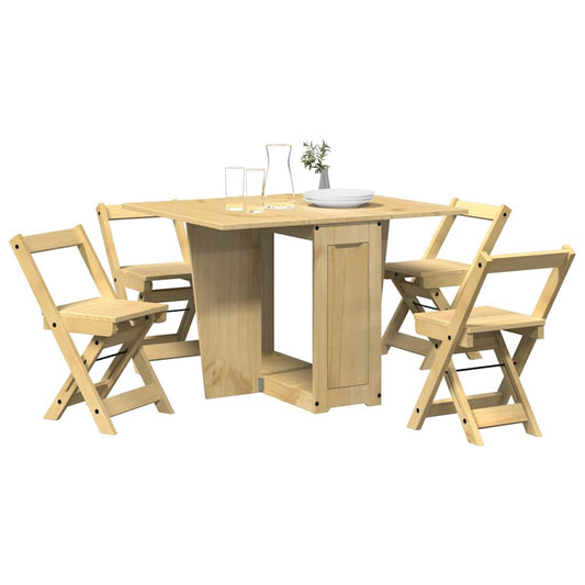 5 Piece Butterfly Dining Set "Corona" Foldable Wax Brown Pinewood