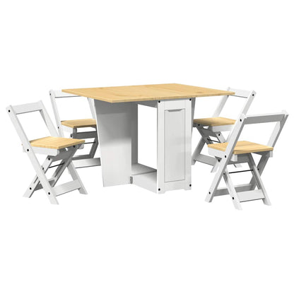 5 Piece Butterfly Dining Set "Corona" Foldable White Pinewood