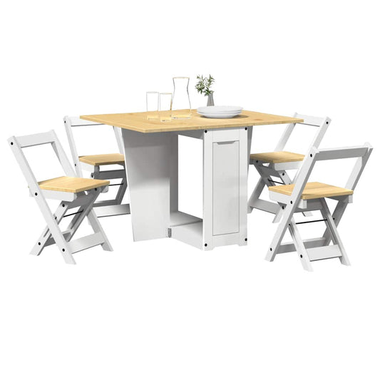 5 Piece Butterfly Dining Set "Corona" Foldable White Pinewood