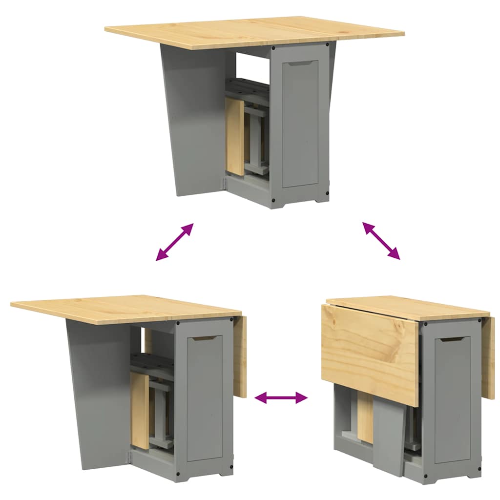 5 Piece Butterfly Dining Set "Corona" Foldable Grey Pinewood