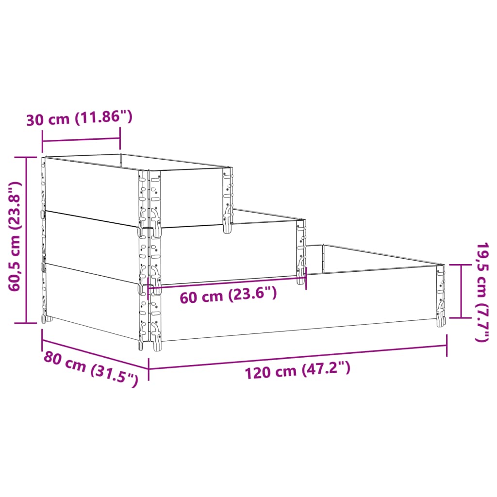 3-Tier Raised Bed Grey 120x80 cm Solid Wood Pine