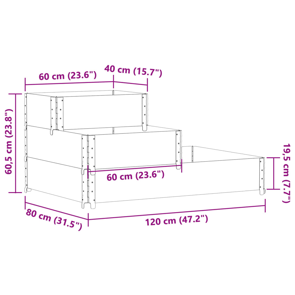 3-Tier Raised Bed 120x80 cm Solid Wood Pine