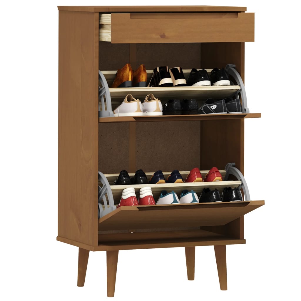 Shoe Cabinet MOLDE Brown 59.5x35x103 cm Solid Wood Pine