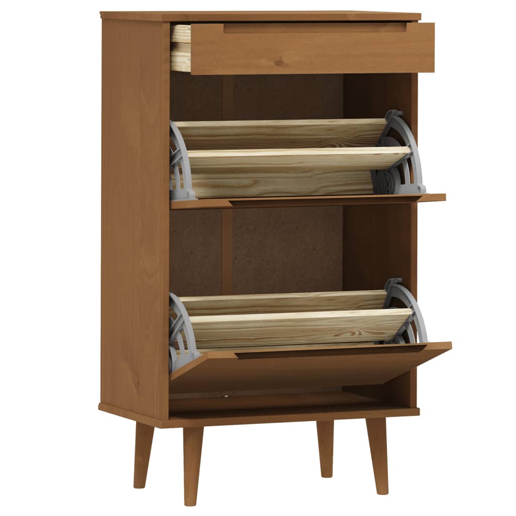 Shoe Cabinet MOLDE Brown 59.5x35x103 cm Solid Wood Pine