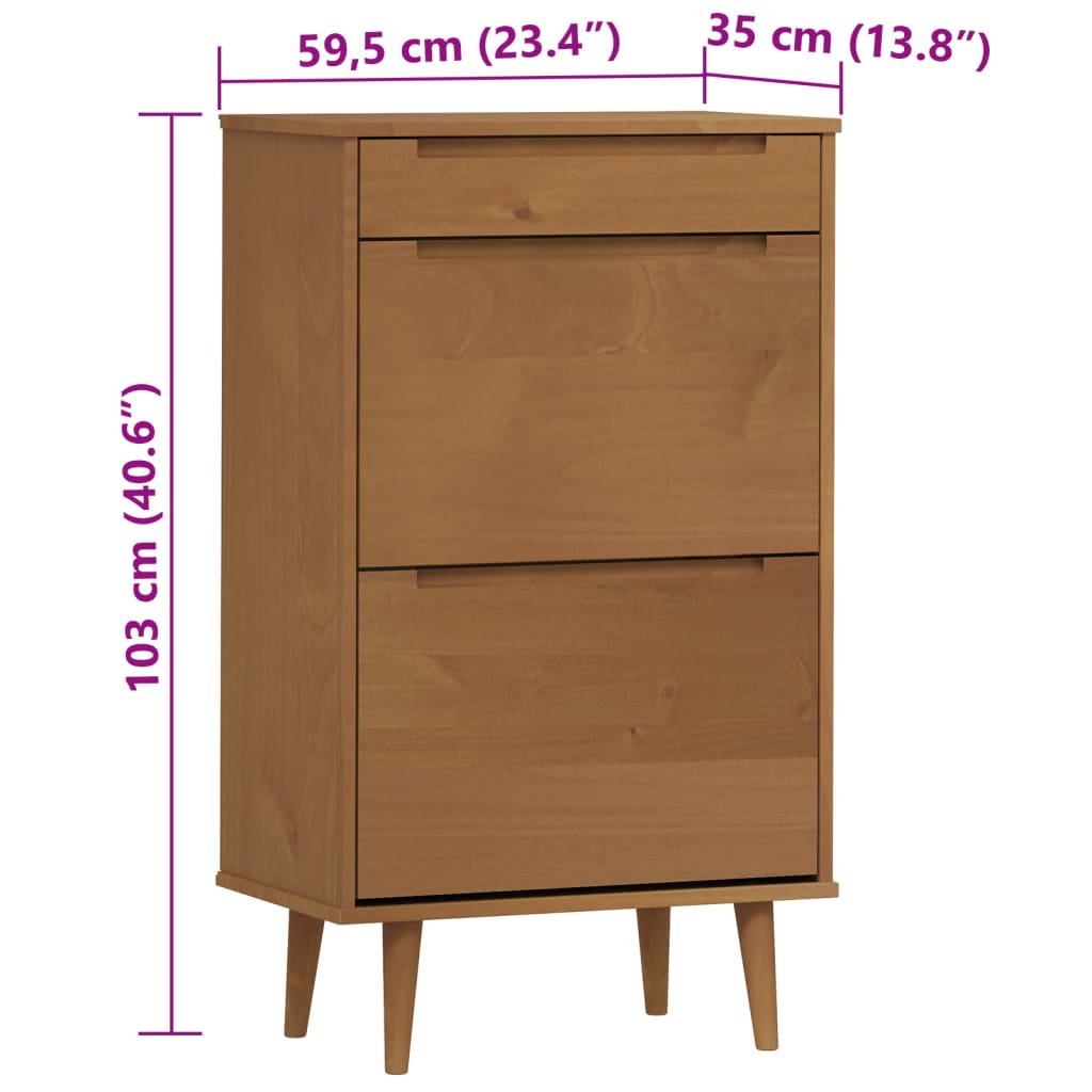 Shoe Cabinet MOLDE Brown 59.5x35x103 cm Solid Wood Pine