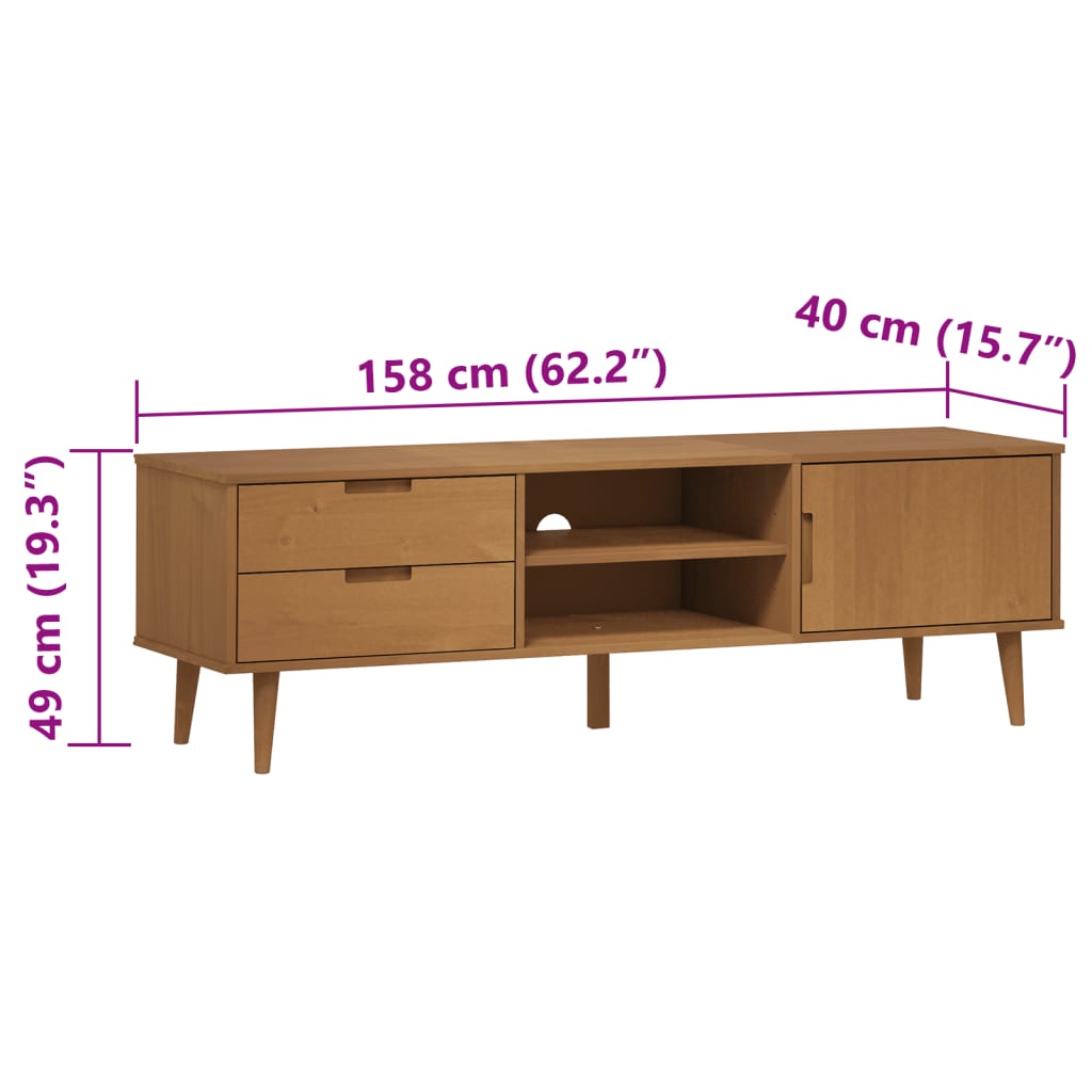 TV Cabinet MOLDE Brown 158x40x49 cm Solid Wood Pine