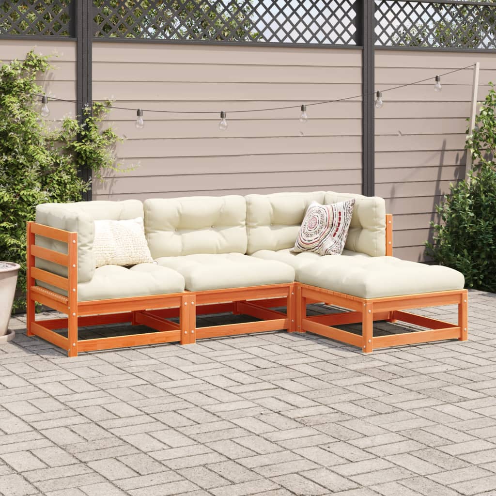 Garden Sofa Set | Wax Brown | Solid Pine Wood | 4 Piece Set | Modular