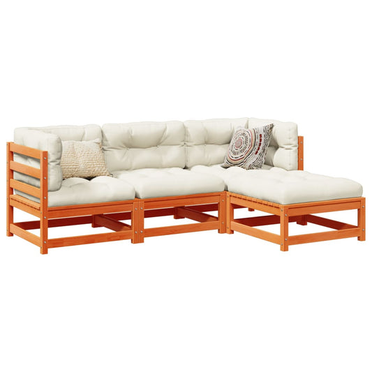Garden Sofa Set | Wax Brown | Solid Pine Wood | 4 Piece Set | Modular