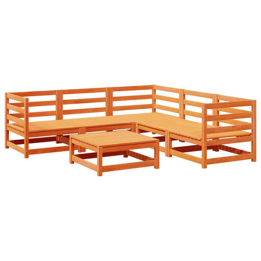 6 Piece Garden Sofa Set Wax Brown Solid Wood Pine