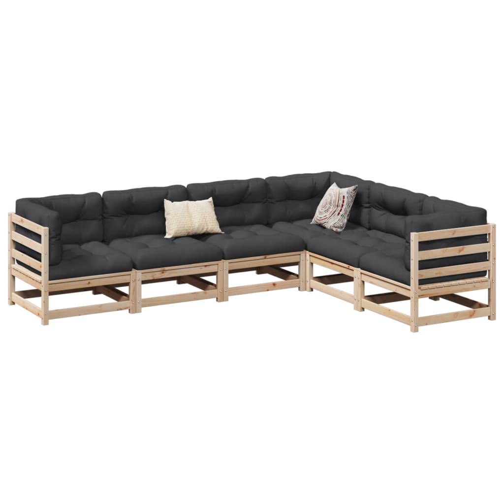 Garden Sofa Set | Natural Wood | Solid pine wood | 6-Piece Set