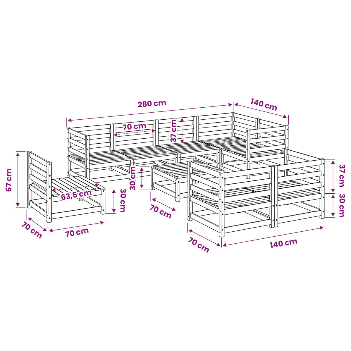 9 Piece Garden Sofa Set Solid Wood Douglas Fir