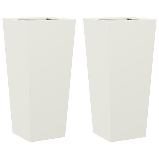 Garden Planters White 2 pcs 35x35x75 cm Steel