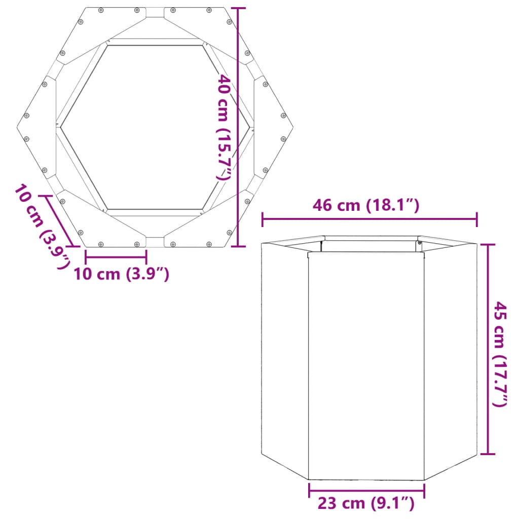Garden Planter Black Hexagon 46x40x45 cm Steel