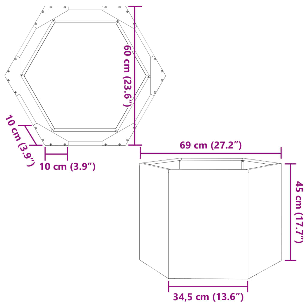 Garden Planter Anthracite Hexagon 69x60x45 cm Steel