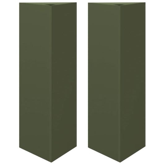 Garden Planters 2 pcs Olive Green Triangular 30x26x75 cm Steel
