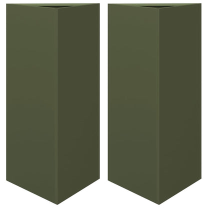 Garden Planters 2 pcs Olive Green Triangular 40x34.5x75 cm Steel