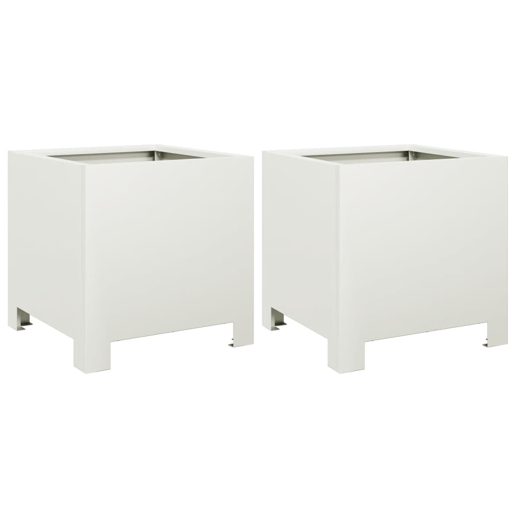 Garden Planters 2 pcs White 30x30x30 cm Steel